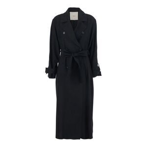 Jucca Women Black Double-Breasted Trench Coat With Waist Belt In Fabric Woman